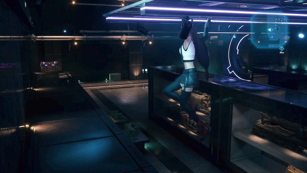 Before climbing up the first ladder once you're on the ground floor of the lobby, head to the wall for Tifa's final weapon.